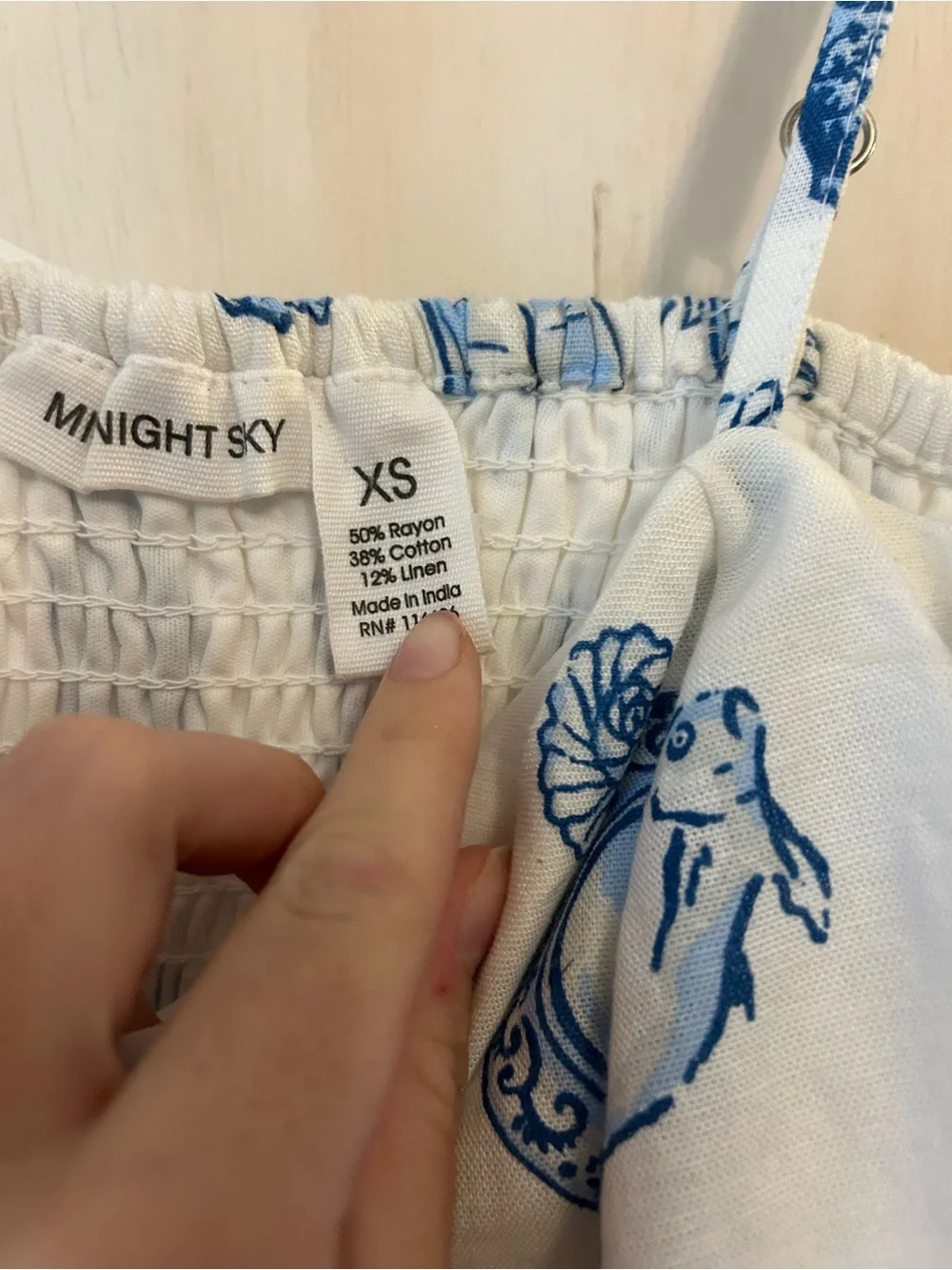 T.J.Maxx White and Blue Cold-Shoulder Printed Cami